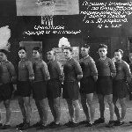 Команда курсантов – чемпионы по баскетболу 1953 года (6-ой слева Слюсарев Б.С.)